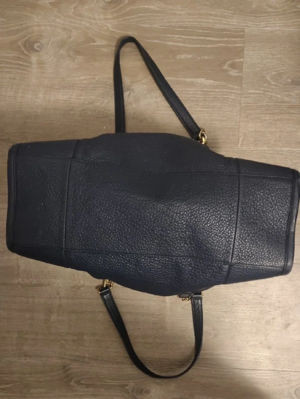 Tory Burch Britten Slouch Navy Pebbled Leather Double-Handle Tote with Gold Logo